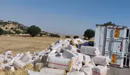 Çermik'te saman yüklü kamyonun devrilmesi Yol kısa süreliğine kapandı, yaralanan yok