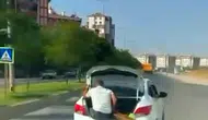 Diyarbakır trafiğinde yürekleri ağza getiren görüntüler: Bagajda tehlikeli yolculuk