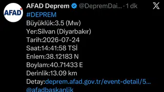 Diyarbakır'ın Silvan ilçesi sallandı AFAD'dan 3.5 büyüklüğünde deprem açıklaması