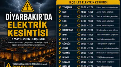 Diyarbakır’da elektrik kesintisi uyarısı: İlçe ilçe liste