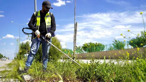Diyarbakır OSB'de yangın riskine karşı refüj ve kaldırım temizliği