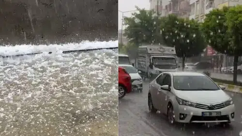 Fındık büyüklüğünde dolu yağdı: Diyarbakır-Kahta karayolu beyaz örtüyle kaplandı
