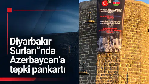 Diyarbakır Surları'nda Azerbaycan yönetimine tepki pankartı: Aliyev'e sert eleştiri