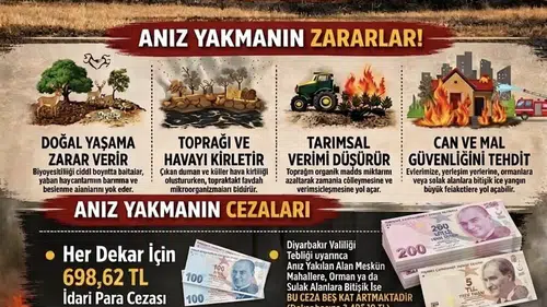 Diyarbakır'da anız yangınlarına karşı ağır yaptırım Dekar başına 698 lira ceza kesilecek