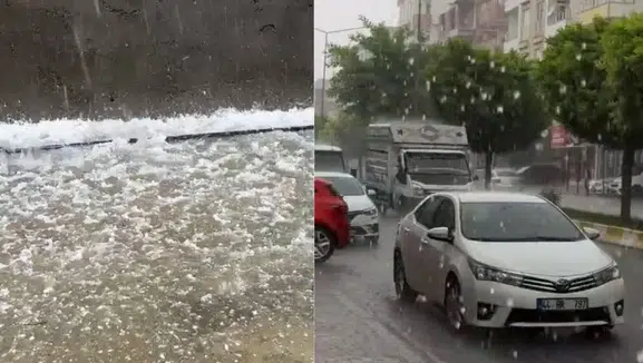 Fındık büyüklüğünde dolu yağdı: Diyarbakır-Kahta karayolu beyaz örtüyle kaplandı
