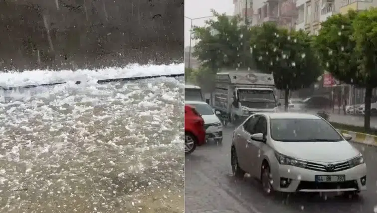 Fındık büyüklüğünde dolu yağdı: Diyarbakır-Kahta karayolu beyaz örtüyle kaplandı