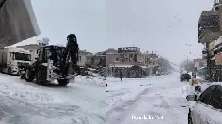 Dicle'de kar mücadelesi: Yokuşta mahsur kalan TIR'a müdahale
