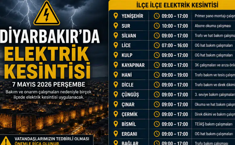 Diyarbakır’da elektrik kesintisi uyarısı: İlçe ilçe liste