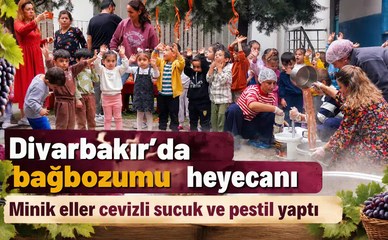 Diyarbakır'da çocukların bağbozumu heyecanı: Minik eller cevizli sucuk ve pestil yaptı