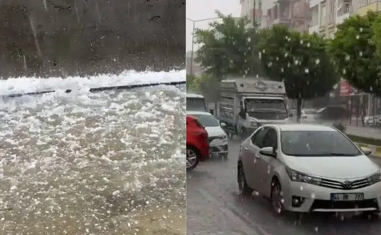 Fındık büyüklüğünde dolu yağdı: Diyarbakır-Kahta karayolu beyaz örtüyle kaplandı