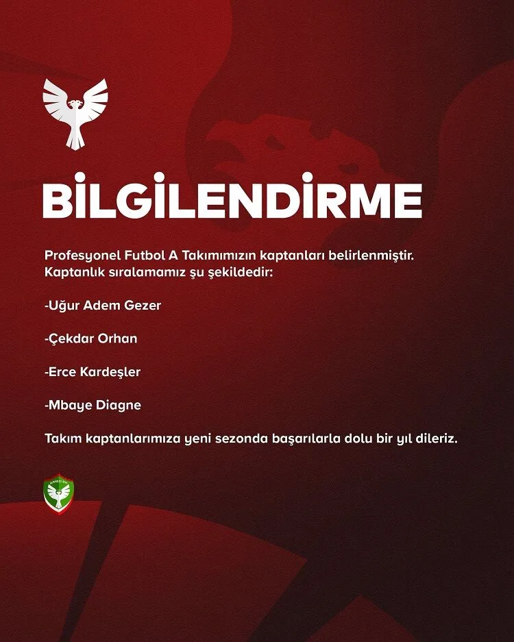 Amedsporda Kaptanlar Listesi Guncellendi Siralama Belli Oldu
