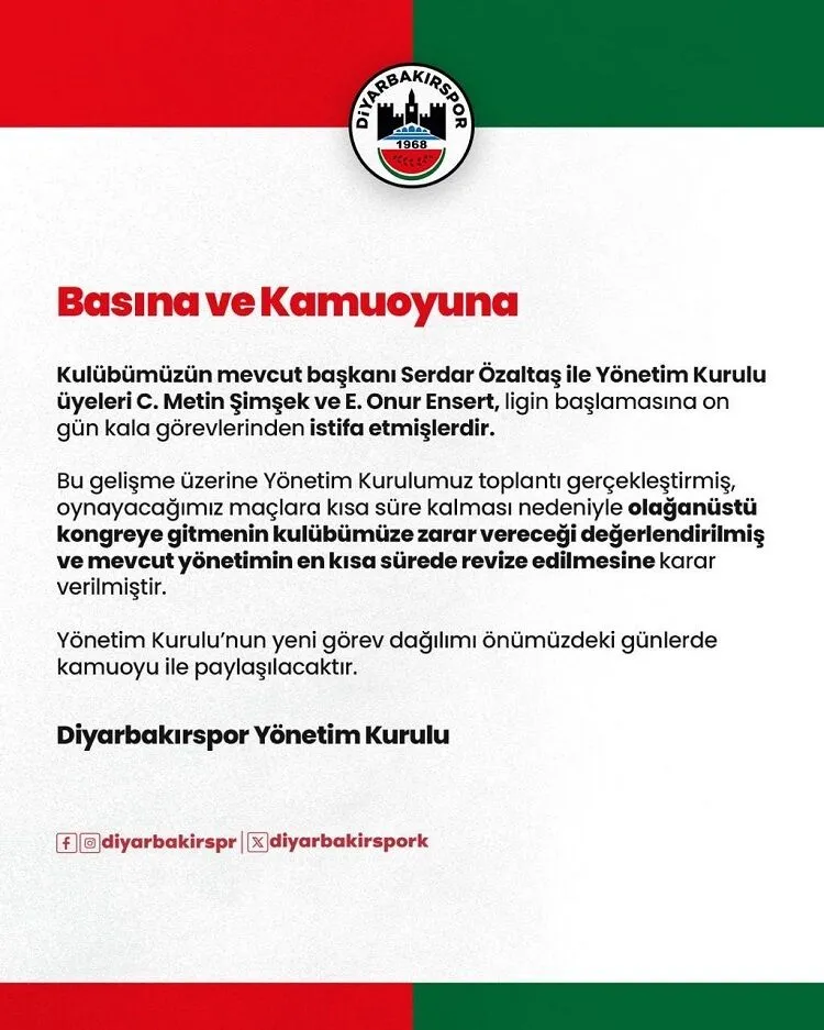 Diyarbakirsporda Sok Istifa Baskan Ve Iki Yonetici Gorevi Birakti