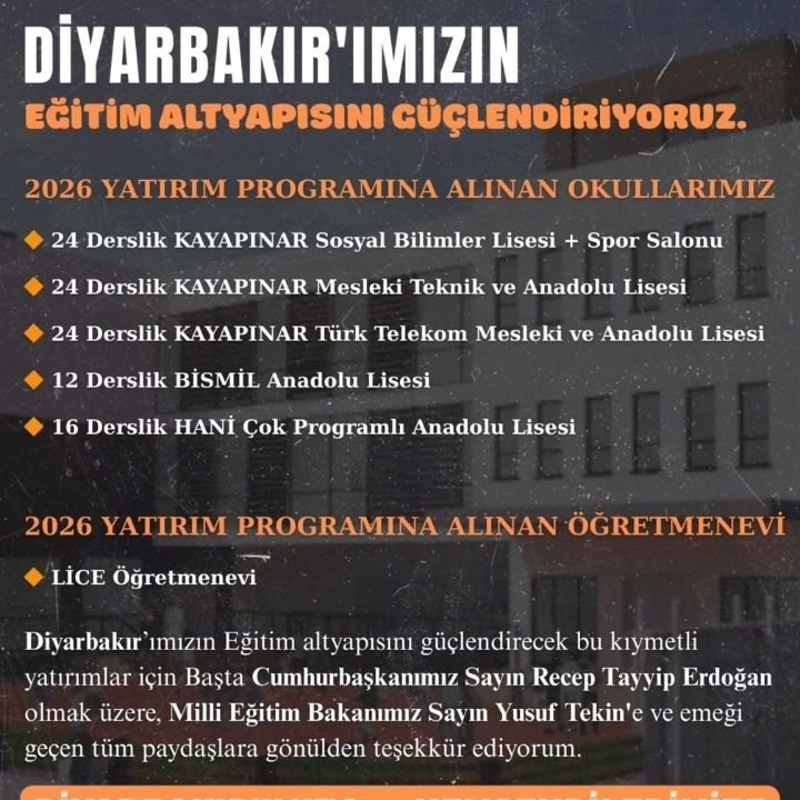Diyarbakir 5 Yeni Okul Ve Ogretmenevi