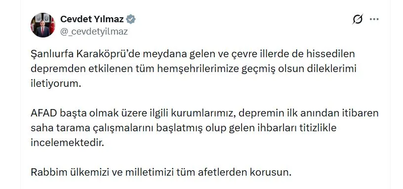 Şanlıurfa merkezli deprem Diyarbakır'da da hissedildi: Bakan Çiftçi'den açıklama geldi